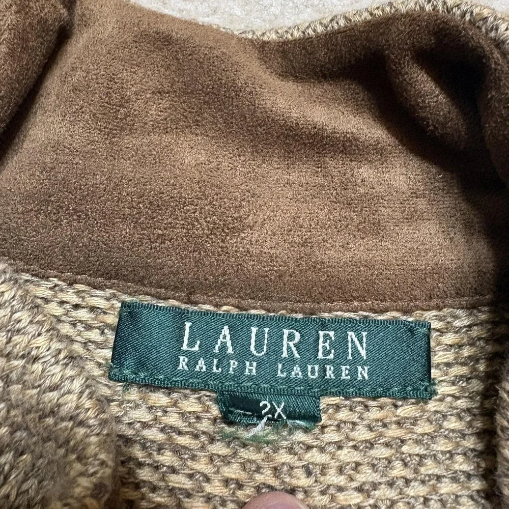 Lauren Ralph Lauren Cardigan Sweater‎ Womens 2X Brown Mock Neck Button Pockets